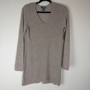 GRIFFEN Cashmere Ribbed Knit V Neck Tunic Sweater Beige size Medium